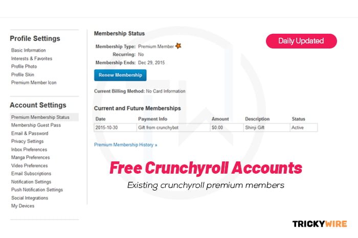 Free Crunchyroll Premium Account